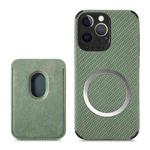 For iPhone 13 Pro Max Carbon Fiber Leather Card Magsafe Case (Green)