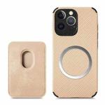 For iPhone 13 Pro Max Carbon Fiber Leather Card Magsafe Case (Khaki)