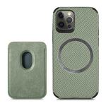 For iPhone 12 mini Carbon Fiber Leather Card Magsafe Case (Green)