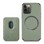 For iPhone 12 Pro Max Carbon Fiber Leather Card Magsafe Case(Green)