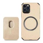 For iPhone 11 Pro Max Carbon Fiber Leather Card Magsafe Case (Khaki)