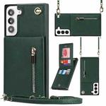 For Samsung Galaxy S22 5G Cross-body Square Zipper Card Holder Bag Phone Case(Green)