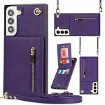 For Samsung Galaxy S22+ 5G Cross-body Square Zipper Card Holder Bag Phone Case(Purple)