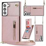 For Samsung Galaxy S22+ 5G Cross-body Square Zipper Card Holder Bag Phone Case(Rose Gold)