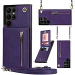 For Samsung Galaxy S22 Ultra 5G Cross-body Square Zipper Card Holder Bag Phone Case(Purple)