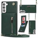 For Samsung Galaxy S21 FE 5G Cross-body Square Zipper Card Holder Bag Phone Case(Green)