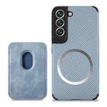 For Samsung Galaxy S22+ 5G Carbon Fiber Leather Card Magsafe Phone Case(Blue)