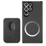 For Samsung Galaxy S22 Ultra 5G Carbon Fiber Leather Card Magsafe Phone Case(Black)