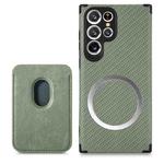 For Samsung Galaxy S22 Ultra 5G Carbon Fiber Leather Card Magsafe Phone Case(Green)