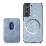 For Samsung Galaxy S21 5G Carbon Fiber Leather Card Magsafe Phone Case(Blue)