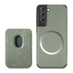 For Samsung Galaxy S21 5G Carbon Fiber Leather Card Magsafe Phone Case(Green)