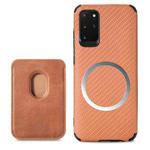 For Samsung Galaxy S20+ Carbon Fiber Leather Card Magsafe Phone Case(Brown)