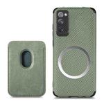 For Samsung Galaxy S20 FE Carbon Fiber Leather Card Magsafe Phone Case(Green)