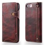 For iPhone 7 Plus / 8 Plus Denior Oil Wax Cowhide Magnetic Button Horizontal Flip Leather Case with Card Slots & Wallet(Dark Red)