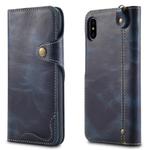 For iPhone X / XS Denior Oil Wax Cowhide Magnetic Button Horizontal Flip Leather Case with Card Slots & Wallet(Dark Blue)