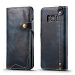 For Galaxy S8 Plus Denior Oil Wax Cowhide Magnetic Button Horizontal Flip Leather Case with Card Slots & Wallet(Dark Blue)