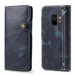 For Galaxy S9 Denior Oil Wax Cowhide Magnetic Button Horizontal Flip Leather Case with Card Slots & Wallet(Dark Blue)