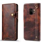 For Galaxy S9 Denior Oil Wax Cowhide Magnetic Button Horizontal Flip Leather Case with Card Slots & Wallet(Brown)