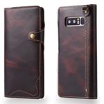 For Galaxy Note 8 Denior Oil Wax Cowhide Magnetic Button Horizontal Flip Leather Case with Card Slots & Wallet(Dark Red)