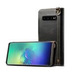For Galaxy S10e Denior Oil Wax Cowhide Magnetic Button Horizontal Flip Leather Case with Card Slots & Wallet(Black)