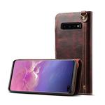 For Galaxy S10 Plus Denior Oil Wax Cowhide Magnetic Button Horizontal Flip Leather Case with Card Slots & Wallet(Dark Red)