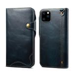 For iPhone 11 Denior Oil Wax Cowhide Magnetic Button Horizontal Flip Leather Case with Card Slots & Wallet(Dark Blue)