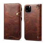 For iPhone 11 Denior Oil Wax Cowhide Magnetic Button Horizontal Flip Leather Case with Card Slots & Wallet(Brown)