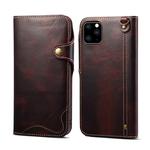 For iPhone 11 Denior Oil Wax Cowhide Magnetic Button Horizontal Flip Leather Case with Card Slots & Wallet(Dark Red)