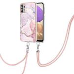 For Samsung Galaxy A33 5G Electroplating Marble IMD TPU Phone Case with Lanyard(Rose Gold 005)
