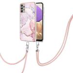 For Samsung Galaxy A73 5G Electroplating Marble IMD TPU Phone Case with Lanyard(Rose Gold 005)