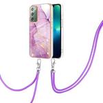 For Samsung Galaxy Note20 Electroplating Marble IMD TPU Phone Case with Lanyard(Purple 001)