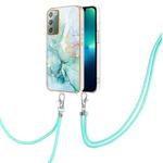 For Samsung Galaxy Note20 Electroplating Marble IMD TPU Phone Case with Lanyard(Green 003)
