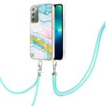For Samsung Galaxy Note20 Electroplating Marble IMD TPU Phone Case with Lanyard(Green 004)