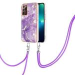 For Samsung Galaxy Note20 Ultra Electroplating Marble IMD TPU Phone Case with Lanyard(Purple 002)