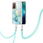 For Samsung Galaxy Note20 Ultra Electroplating Marble IMD TPU Phone Case with Lanyard(Green 003)