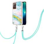 For Samsung Galaxy Note20 Ultra Electroplating Marble IMD TPU Phone Case with Lanyard(Green 004)