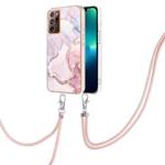 For Samsung Galaxy Note20 Ultra Electroplating Marble IMD TPU Phone Case with Lanyard(Rose Gold 005)