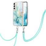 For Samsung Galaxy S22 5G Electroplating Marble IMD TPU Phone Case with Lanyard(Green 003)