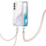 For Samsung Galaxy S22 5G Electroplating Marble IMD TPU Phone Case with Lanyard(White 006)