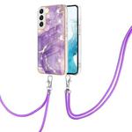 For Samsung Galaxy S22+ 5G Electroplating Marble IMD TPU Phone Case with Lanyard(Purple 002)