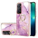 For Xiaomi Redmi Note 11 Pro 5G / 4G Electroplating Marble Pattern IMD TPU Shockproof Phone Case with Ring Holder(Purple 001)