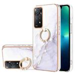 For Xiaomi Redmi Note 11 4G / Note 11S Electroplating Marble Pattern IMD TPU Shockproof Phone Case with Ring Holder(White 006)