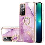 For Xiaomi Redmi Note 11 5G China / Poco M4 Pro 5G / Note 11T 5G India Electroplating Marble Pattern IMD TPU Shockproof Phone Case with Ring Holder(Purple 001)
