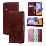 For Samsung Galaxy A03 Core Rose Embossed Leather Phone Case(Brown)