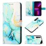 For OnePlus Nord CE 5G PT003 Marble Pattern Flip Leather Phone Case(Green LS003)