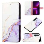 For OnePlus Nord CE 5G PT003 Marble Pattern Flip Leather Phone Case(White Purple LS006)