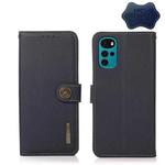 For Motorola Moto G22 KHAZNEH Custer Genuine Leather RFID Phone Case(Blue)