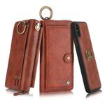 For iPhone XS POLA Multi-function Fashion Zipper Magnetic Horizontal Flip Leather Case with Card Slots & Wallet & Photo Frame & Lanyard(Brown)