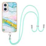 For OnePlus Nord N20 5G Electroplating Marble IMD TPU Phone Case with Lanyard(Green 004)