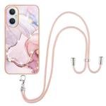 For OnePlus Nord N20 5G Electroplating Marble IMD TPU Phone Case with Lanyard(Rose Gold 005)